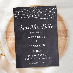 Rustic String Lights Chalkboard Slate Wedding Save The Date