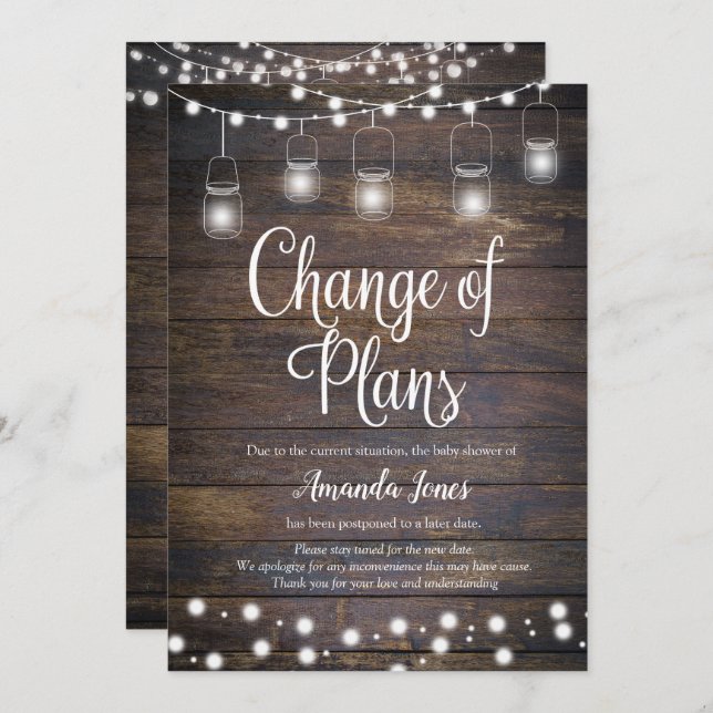 Rustic String Lights Change of Plans Announcement (Front/Back)