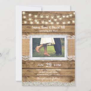 Rustic String Lights Country Wedding Photo Invitation