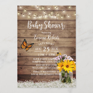 Rustic String Lights Daisy Floral Jar Baby Shower Invitation