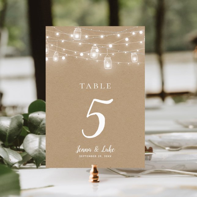 Rustic String Lights Double Sided Wedding Table Number (Creator Uploaded)