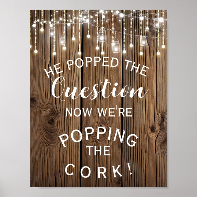 Rustic String  lights ENGAGEMENT Announcement sign (Front)