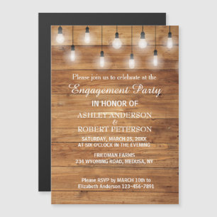 Rustic String Lights Engagement Party Magnetic Invitation