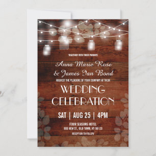 Rustic String Lights Eucalyptus Wedding Cards