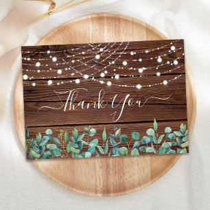 Rustic String Lights Eucalyptus Wedding Thank You Card