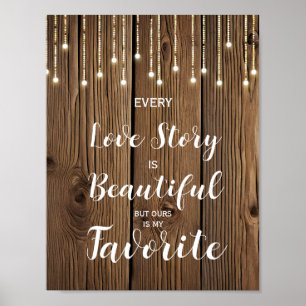 Rustic String lights Every Love story is..wedding Poster