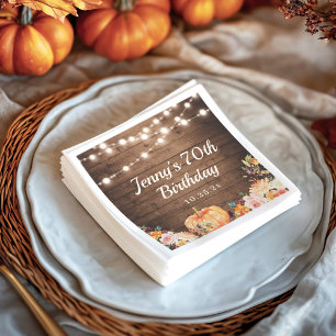 Rustic String Lights Fall Pumpkin Happy Birthday Napkin