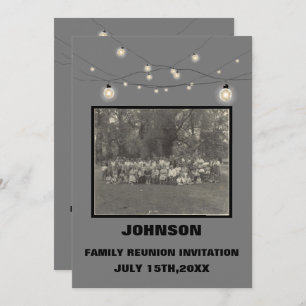 Rustic String Lights & Family Photo Reunion  Invit Invitation