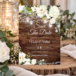 Rustic String Lights Floral Wedding Save The Date Invitation