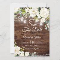 Rustic String Lights Floral Wedding Save The Date 