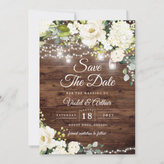 Rustic String Lights Floral Wedding Save The Date  Invitation