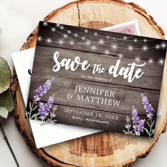 Rustic String Lights Flowers Wedding Save The Date Announcement Postcard (Creator Uploaded)