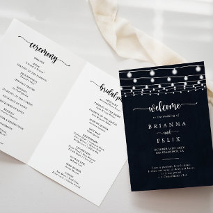 Rustic String Lights Folded Wedding Program Programme
