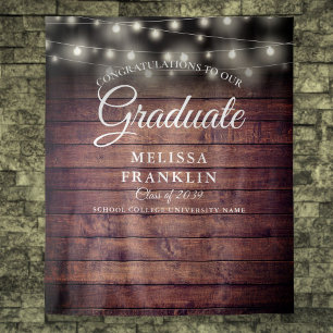 Rustic String Lights Graduation Party Backdrop Tapestry