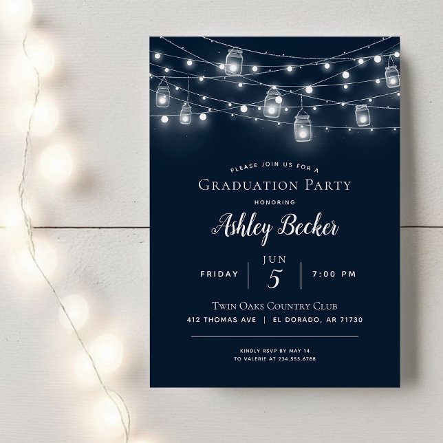 Rustic String Lights Graduation Party BBQ Invitation (Creator Uploaded)