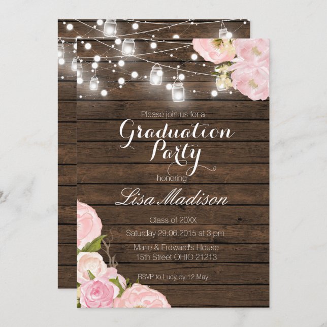 Rustic String Lights Graduation Party Card Summer (Front/Back)