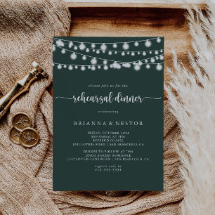 Rustic String Lights Green Rehearsal Dinner   Invitation