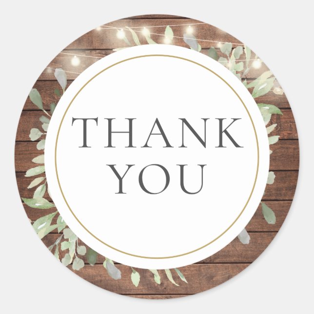 Rustic String Lights Greenery Bridal Shower Favour Classic Round Sticker (Front)