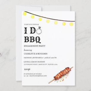 Rustic String Lights I Do BBQ  Engagement Party Invitation