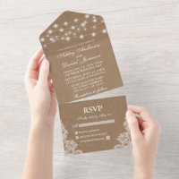 Rustic String Lights Lace Burlap Wedding