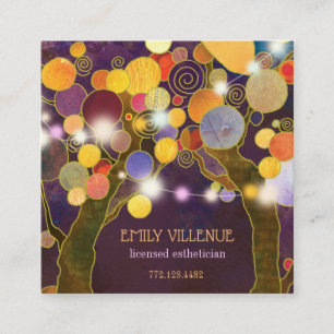 Rustic String Lights Love Trees Aesthetician Square Business Card