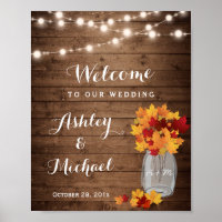 Rustic String Lights Mason Jar Fall Wedding Sign
