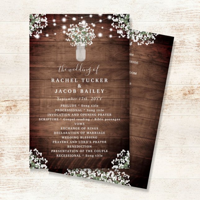 Rustic String Lights Mason Jar Wedding Program (Creator Uploaded)