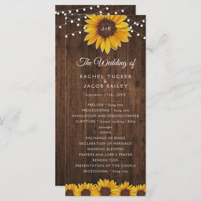 Rustic String Lights Mason Jar Wedding Programme (Front/Back)