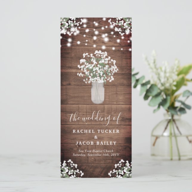 Rustic String Lights Mason Jar Wedding Programme (Standing Front)