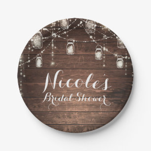 Rustic String Lights Mason Jars Lace Country Glam Paper Plate