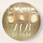 Rustic String Lights Mason Jars Wedding Coaster<br><div class="desc">rustic wedding coasters featuring mason jars and string lights illustrated on the wood texture background</div>