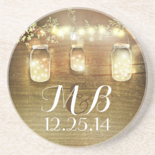Rustic String Lights Mason Jars Wedding Coaster