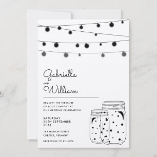Rustic String Lights Mason Jars Wedding Invitation