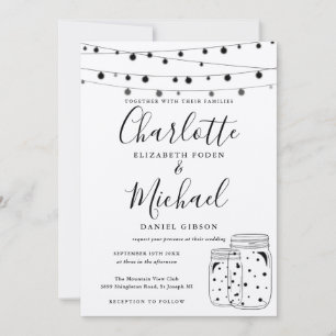 Rustic String Lights Mason Jars Wedding Invitation