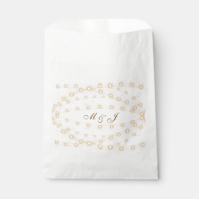 Rustic String Lights Monogram Wedding Favour Bags (Front)