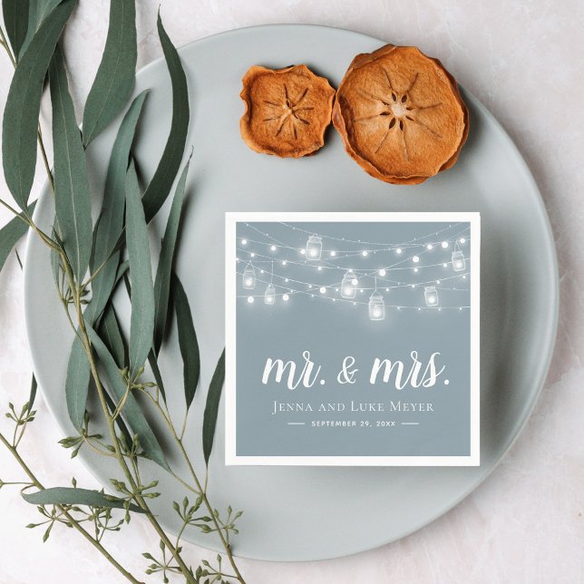 Rustic String Lights Mr. and Mrs. Wedding Monogram Napkin (Creator Uploaded)