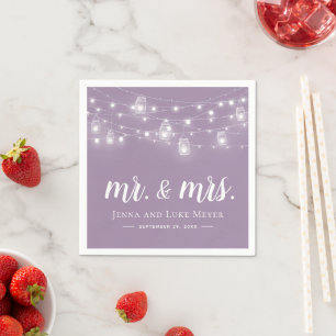 Rustic String Lights Mr. and Mrs. Wedding Monogram Napkin