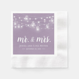 Rustic String Lights Mr. and Mrs. Wedding Monogram Napkin
