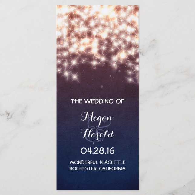 Rustic String Lights Navy Wedding Programs Programme (Front)