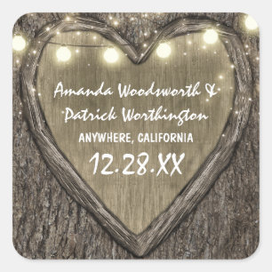 Rustic String Lights Oak Tree Bark Wedding Favours Square Sticker