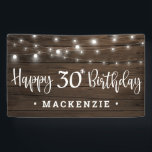 Rustic String Lights on Wood 30th Birthday Banner<br><div class="desc">Rustic String Lights on Wood Birthday Banner to announce their 30th birthday in style! Rustic wood siding and string lights set off space for your custom text. Great for birthday parties and receptions! Easy to customize with text,  fonts,  and colors. You can even change the color of the typography!</div>