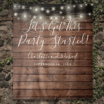 Rustic String Lights Party Started Photo Backdrop Tapestry<br><div class="desc">Featuring pretty string lights and chic typography script on a wood panels background,  this chic photo booth backdrop can be personalised with your message,  names and special date. Designed by Thisisnotme©</div>