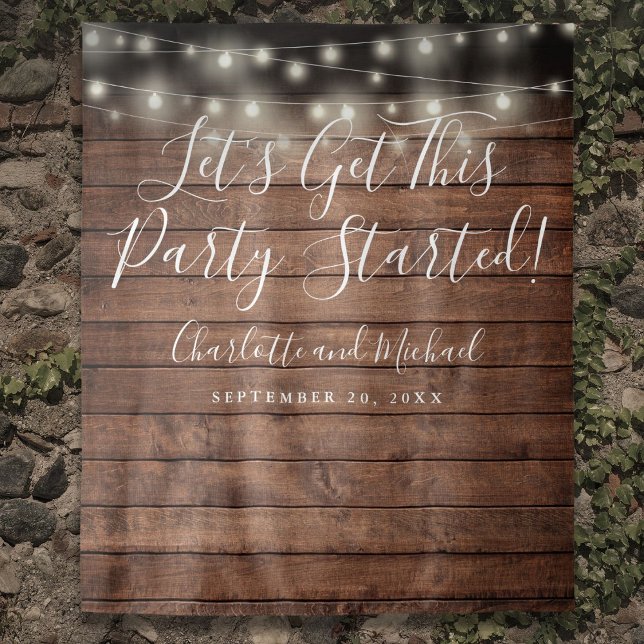 Rustic String Lights Party Started Photo Backdrop Tapestry (Rustic String Lights Party Started Photo Backdrop)