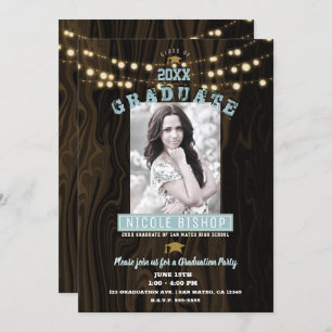 Rustic String Lights Photo Graduation Party   Invitation