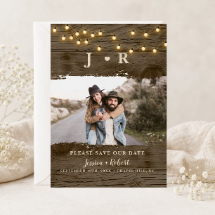 Rustic String Lights Photo Save the Date Invitation