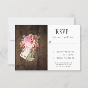 Rustic String Lights Pink Mason Jars RSVP Card