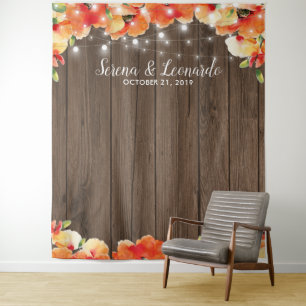 Rustic String Lights Poppy Wedding Photo Booth Tapestry