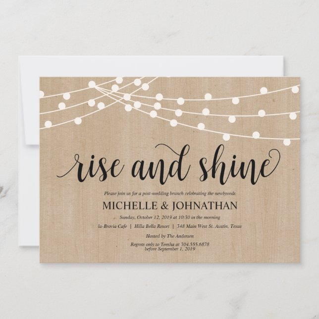 Rustic String Lights Post Wedding Brunch Invites (Front)