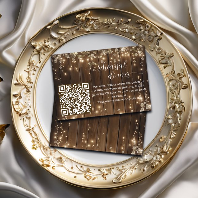 Rustic String Lights QR Code Rehearsal Dinner Enclosure Card (Creator Uploaded)