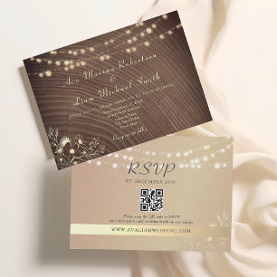 Rustic String Lights QR Code Wedding Invitation